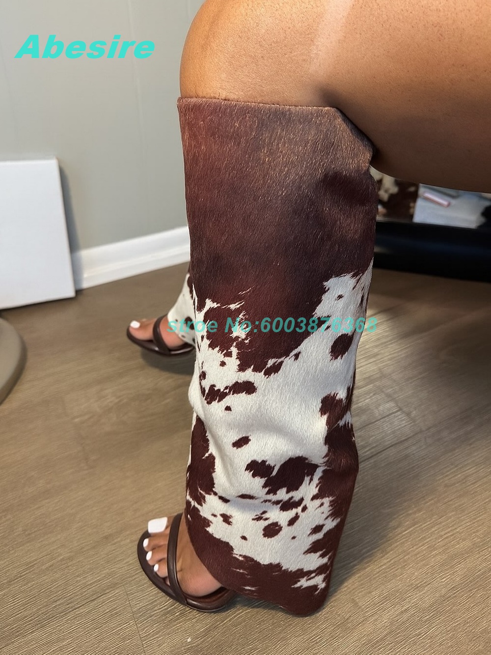 Women'S Fashion Boots - Сапоги-сандалии из замши с узором под