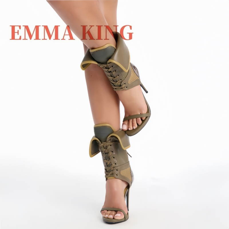 Women'S Fashion Boots - Зеленые женские босоножки до щиколотки с