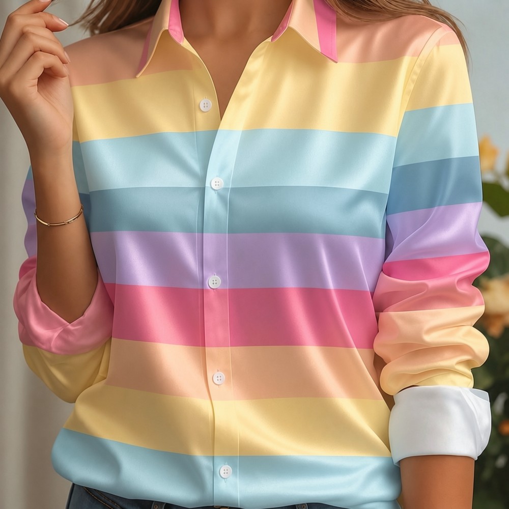 Women'S Fashion Jersey - Женская атласная блузка с отложным воротником,
