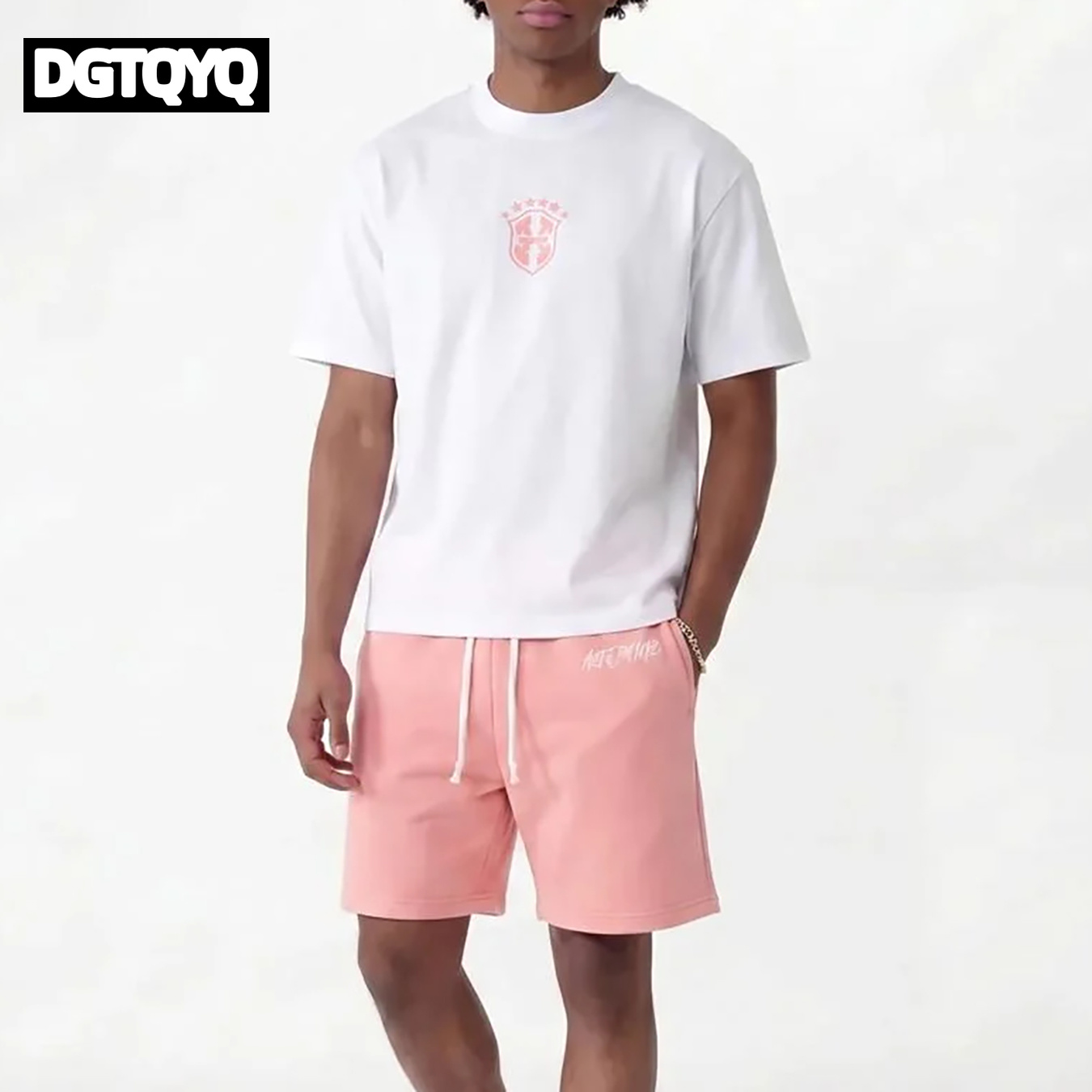 Women And Men Fashion - Мужской летний комплект: новые розовые вышитые