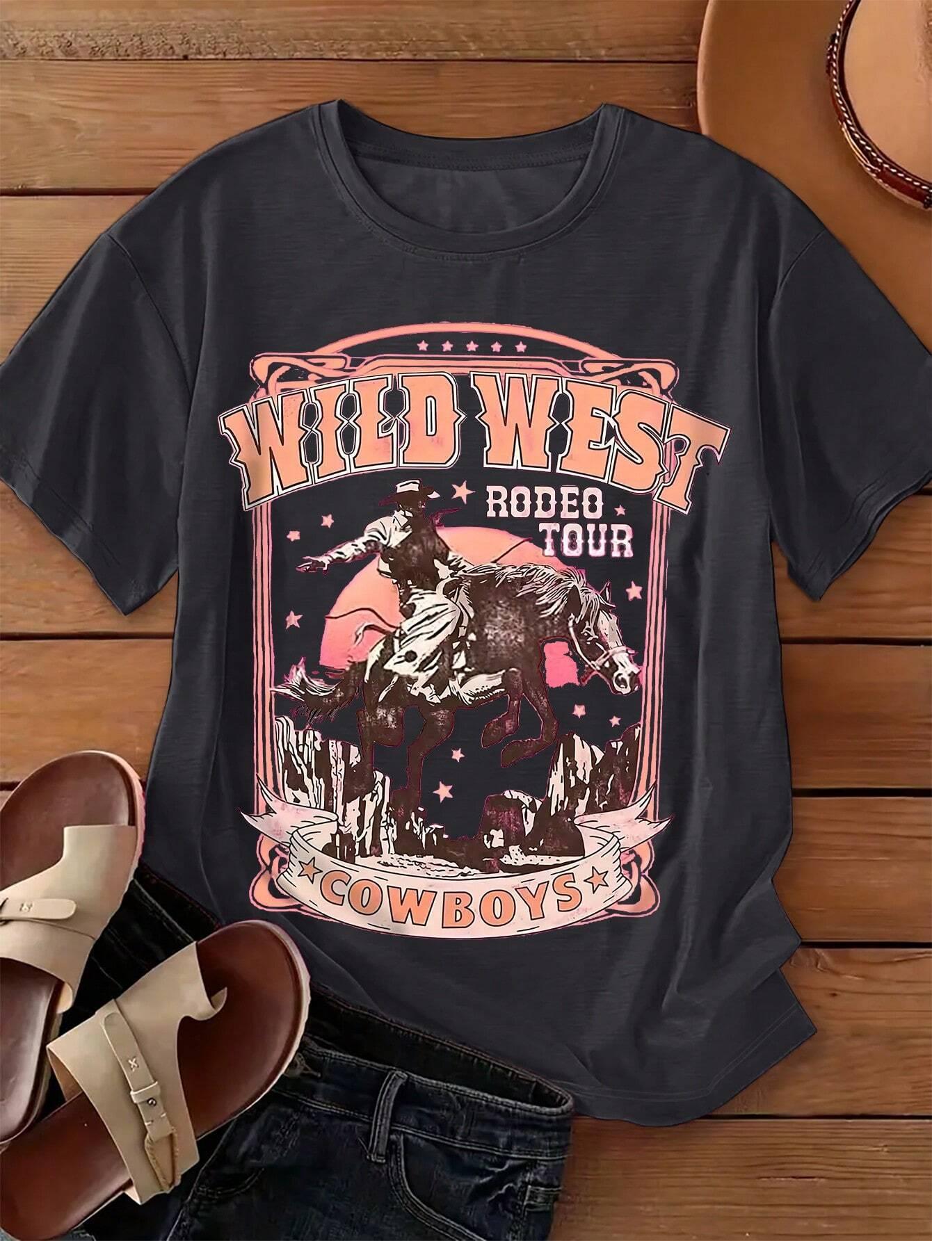 Женская футболка с круглым выр – обзор и цена Women'S Fashion Wild West
