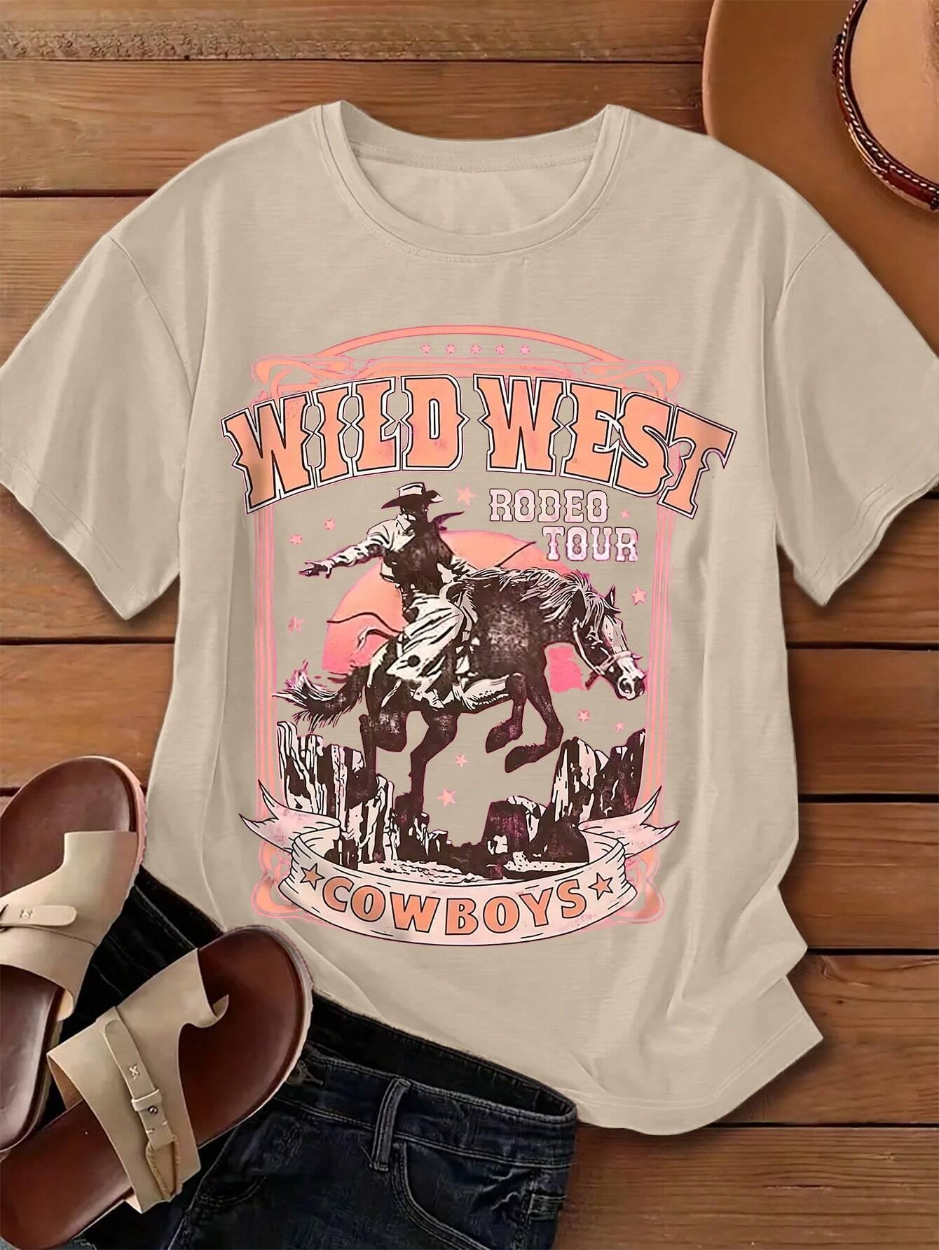 Женская футболка с круглым выр – обзор и цена Women'S Fashion Wild West